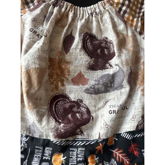 Thanksgiving-Themed Handmade Girls Dress Turkey Print & Plaid Short Sleeves 12 - Picture 2 of 4